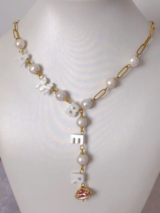 【NEW] Shell name necklace with paperclip chain